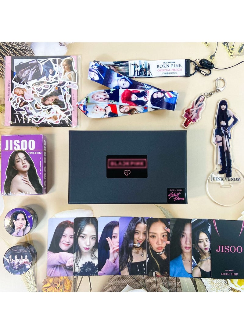 EHOME Blackpink Jisoo Gift Box With Lomo Cards Acrylic Stand Hand Account Tape Keychain Lanyard Stickers Photo Card  - Image 5
