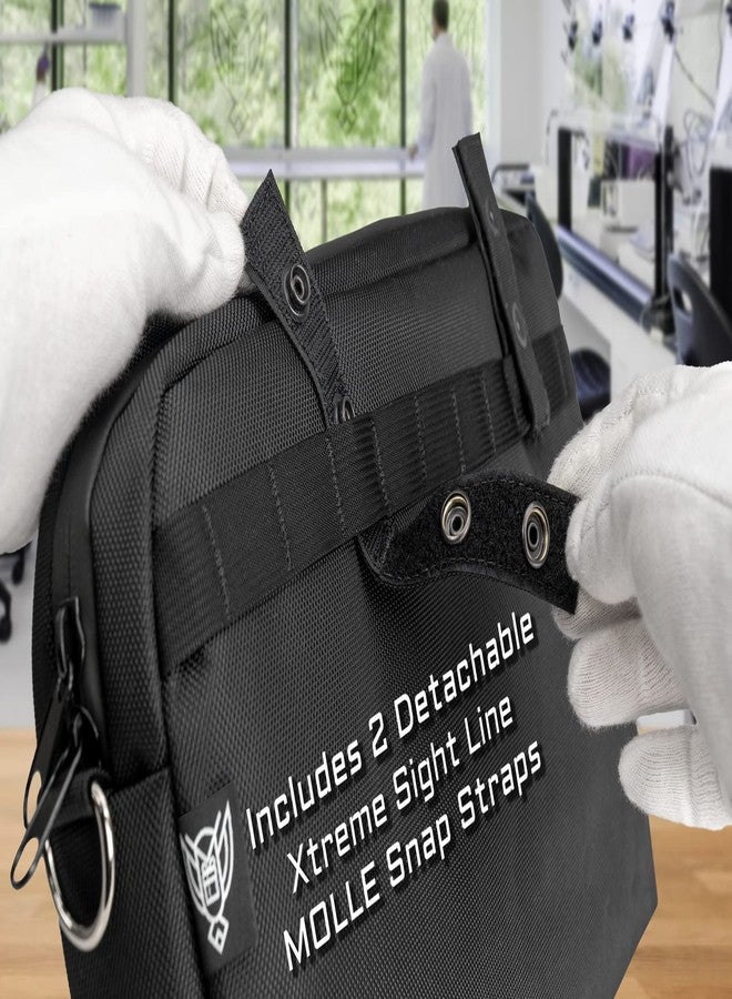 Xtreme Sight Line حقيبة فاراداي من إكس تيك، بتصميم إكستريم سايت لاين، مناسبة للأجهزة اللوحية، وأجهزة الكمبيوتر المحمولة مقاس 13 بوصة، وغيرها من الأجهزة الإلكترونية متوسطة الحجم. توفر حماية للبيانات أثناء السفر، وتأتي مع حزام كتف، وبطانة داخلية حمراء. - Image 5