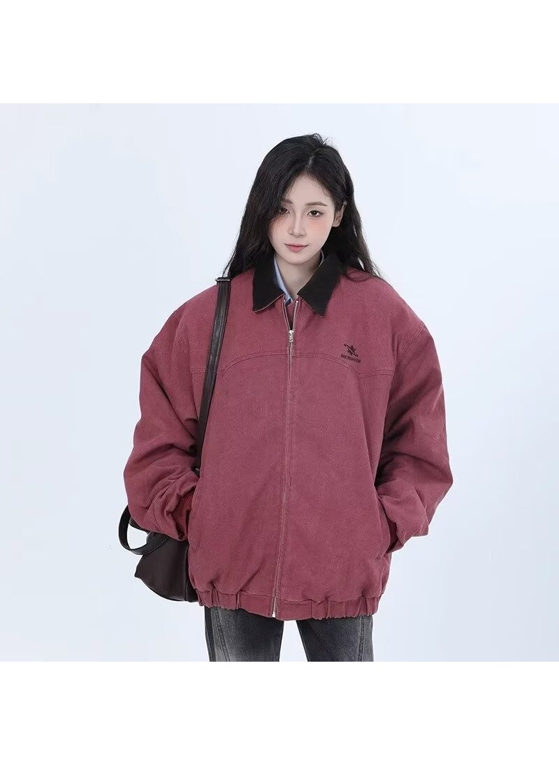 Generic - Cotton Pony Martin Jacket Women Spring Autumn Retro Baseball Coat Casual Pilot Rose - Image 1