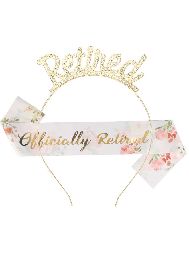 Officially Retired Retirement Party Set, Gold Retired Headband and Sash Set, Retirement Party Decorations for Men Women, Retired Gifts, Retirement Party Supplies Hair Accessories - Image 1