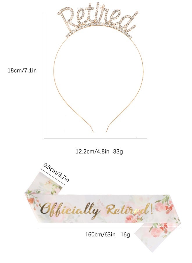 Officially Retired Retirement Party Set, Gold Retired Headband and Sash Set, Retirement Party Decorations for Men Women, Retired Gifts, Retirement Party Supplies Hair Accessories - Image 2