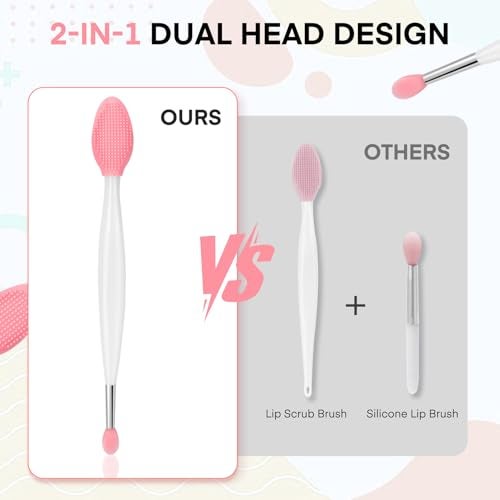 Unaone Lip Scrub Brush 2 PCS Dualended Lip Scrubber Exfoliator and Silicone Lip Brush 3in1 Silicone Lip Scrub Tool Lip Mask Applicator Gentle Exfoliator Applicator for Soft - Image 3