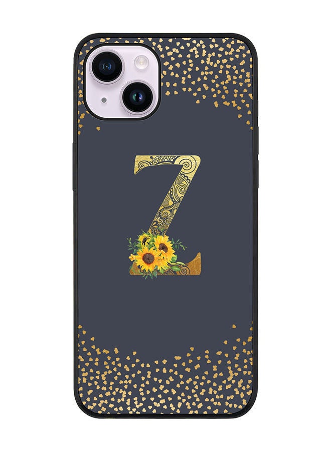 Stylizedd Rugged Black edge case for Apple iPhone 14 Plus Slim fit Soft Case Flexible Rubber Edges Anti Drop TPU Gel Thin Cover - Custom Monogram Initial Letter Floral Pattern Alphabet - Z (Grey ) - Image 1