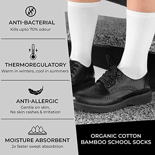 FOOTPRINTS Kids Organic Cotton School Socks - 3-5 Years- Calf length- Pack of 5 (White) - Extra soft and Breathable - Image 3