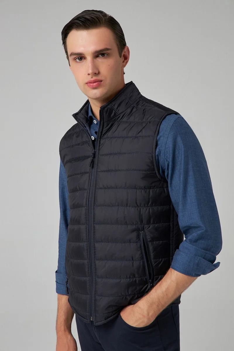 D'S DAMAT Regular Fit Navy Blue Seasonal Vest Coat 7HF07ORT42611