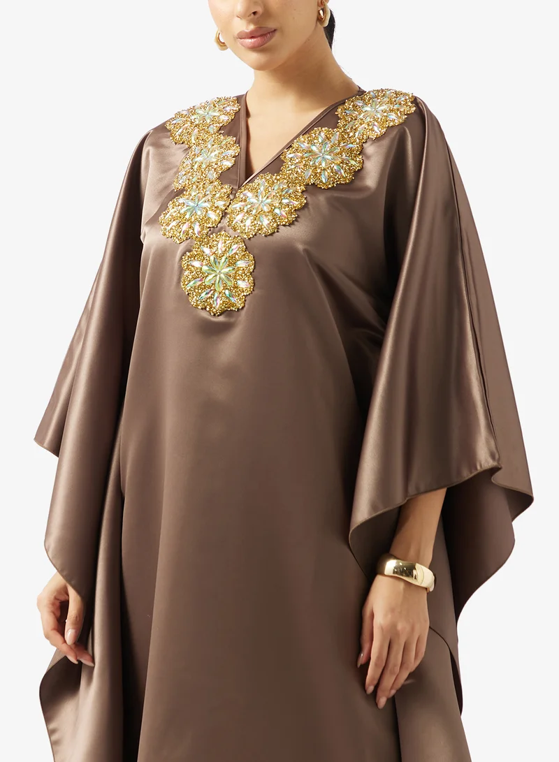 Golden Apple  V neck  With Embroidered Jalabiya for Women | Best Price UAE