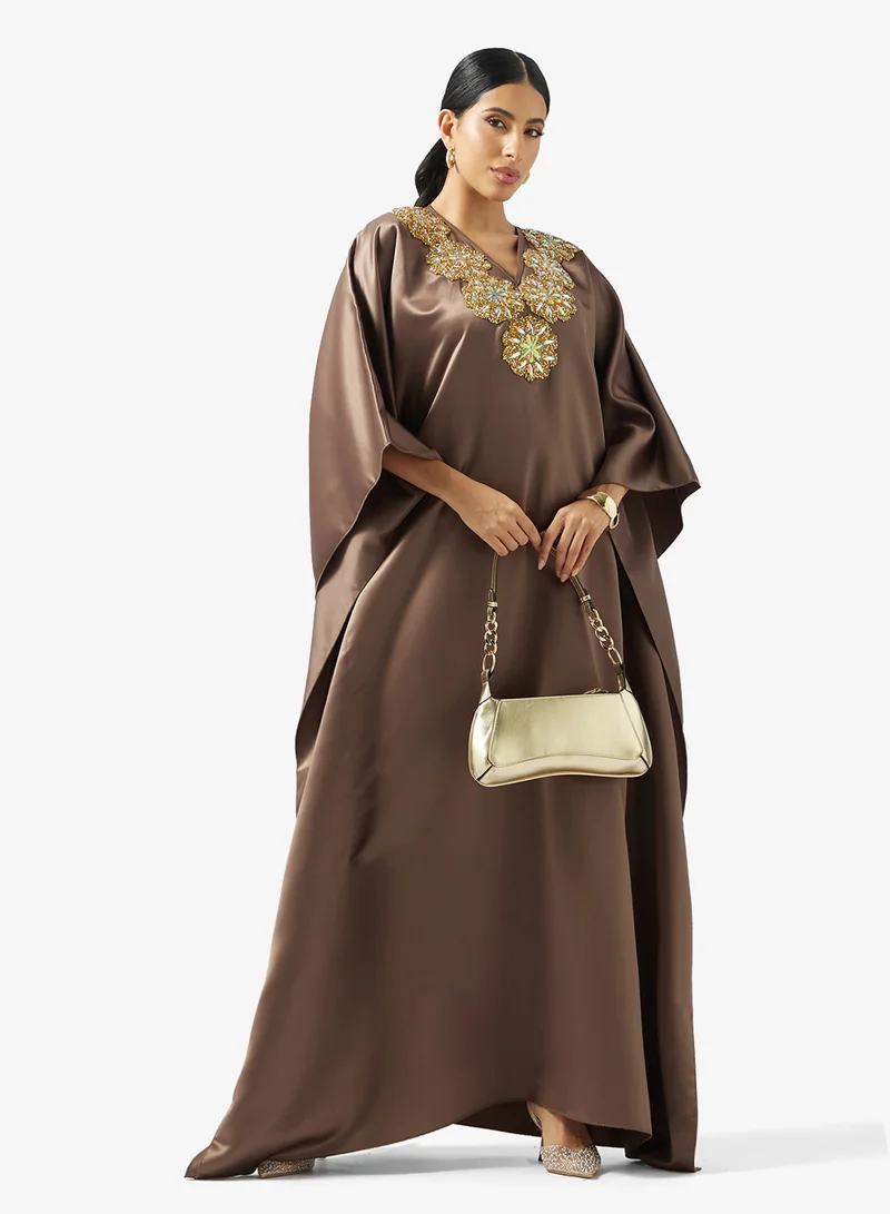 Golden Apple  V neck  With Embroidered Jalabiya for Women | Best Price UAE