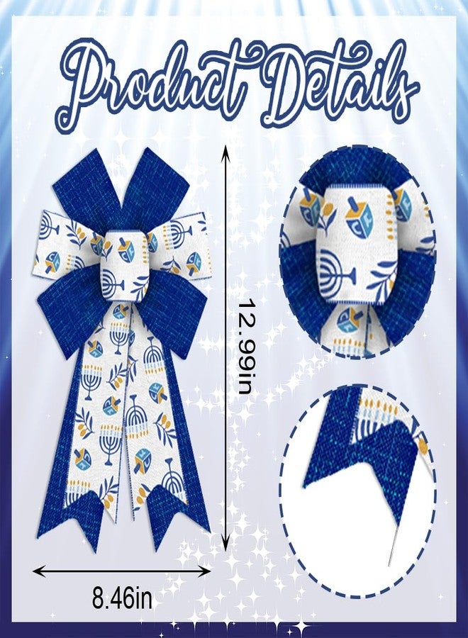 Threetols 2PCS Hanukkah Bows for Wreath, Jewish Christmas Blue Wreath Bows Rustic Farmhouse Bows for Front Door Wall Ornaments Menorah Dreidel Decorations Bows for Chanukah Home Indoor Outdoor Decor - Image 2