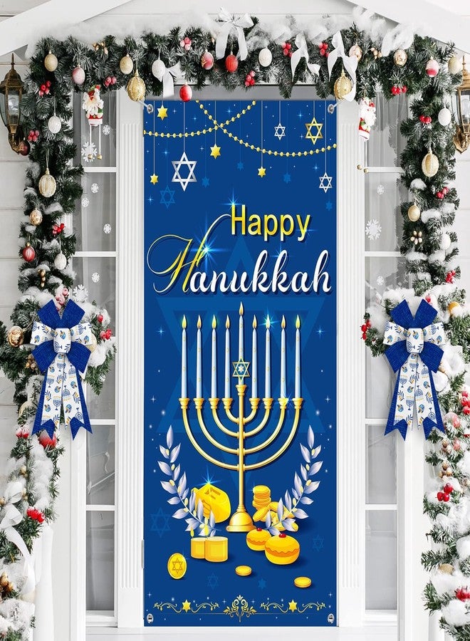 Threetols 2PCS Hanukkah Bows for Wreath, Jewish Christmas Blue Wreath Bows Rustic Farmhouse Bows for Front Door Wall Ornaments Menorah Dreidel Decorations Bows for Chanukah Home Indoor Outdoor Decor - Image 4