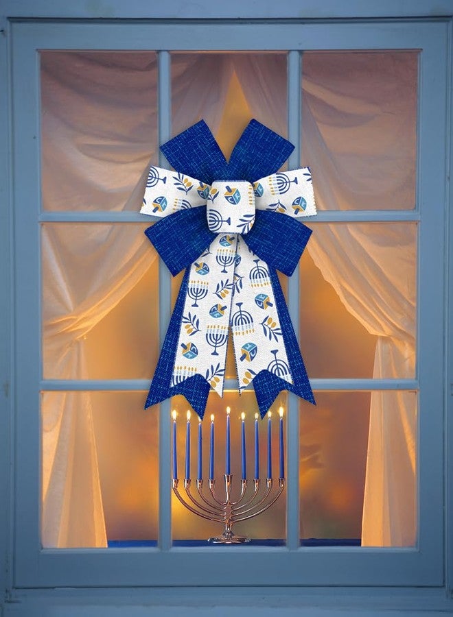Threetols 2PCS Hanukkah Bows for Wreath, Jewish Christmas Blue Wreath Bows Rustic Farmhouse Bows for Front Door Wall Ornaments Menorah Dreidel Decorations Bows for Chanukah Home Indoor Outdoor Decor - Image 3