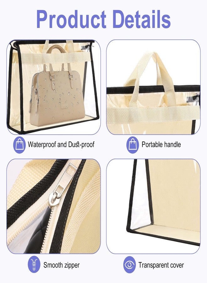 Erinnmy 6 Pack Dust Bags for Handbags,Clear Handbag Storage Organizer,Purse Storage Bag with Zipper and Handle,Transparent Purse Protector Storage Bag,Handbag Dust Bags for Closet(Beige,Small) - Image 3