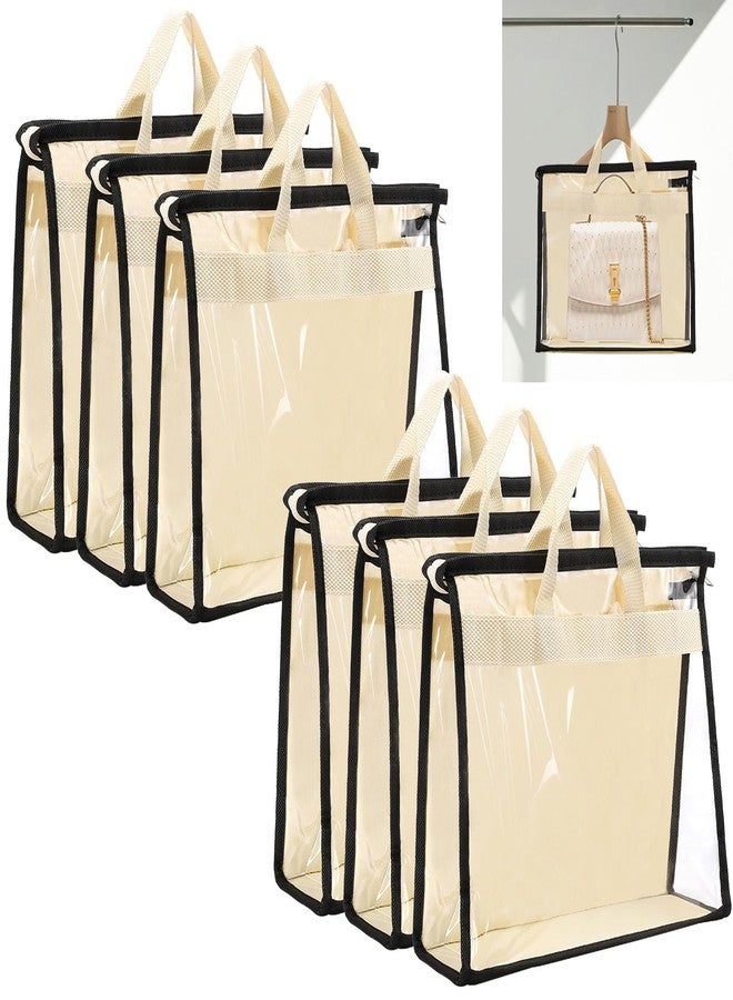 Erinnmy 6 Pack Dust Bags for Handbags,Clear Handbag Storage Organizer,Purse Storage Bag with Zipper and Handle,Transparent Purse Protector Storage Bag,Handbag Dust Bags for Closet(Beige,Small) - Image 1