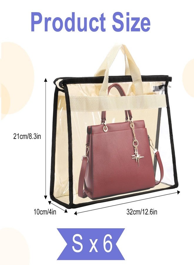 Erinnmy 6 Pack Dust Bags for Handbags,Clear Handbag Storage Organizer,Purse Storage Bag with Zipper and Handle,Transparent Purse Protector Storage Bag,Handbag Dust Bags for Closet(Beige,Small) - Image 2