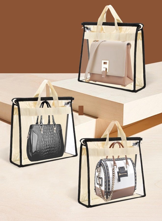 Erinnmy 6 Pack Dust Bags for Handbags,Clear Handbag Storage Organizer,Purse Storage Bag with Zipper and Handle,Transparent Purse Protector Storage Bag,Handbag Dust Bags for Closet(Beige,Small) - Image 4