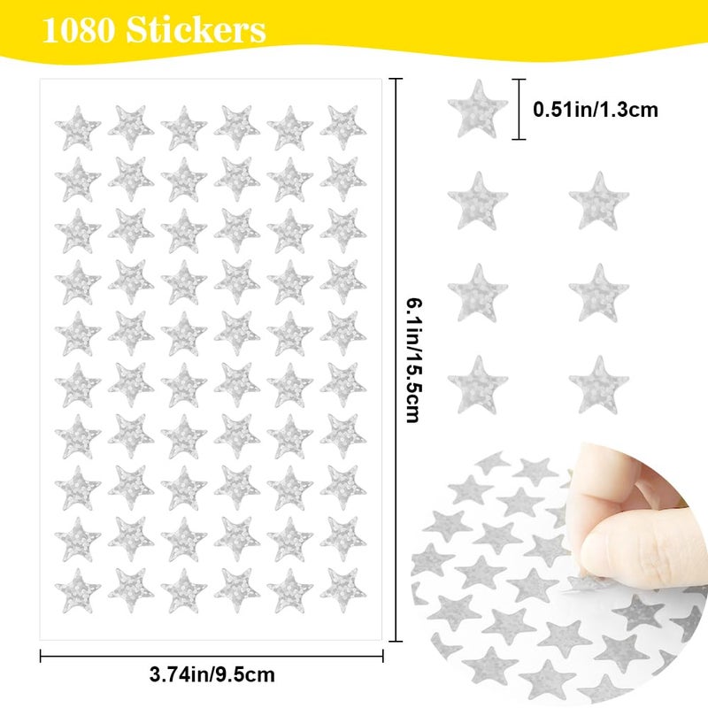 BOEIAC 1080 Pcs Silver Star Stickers  Small Star Stickers  20 Sheets Holographic Star Stickers  Star Sticker For Kids Reward  School Planner  Behavior Chart  Classroom Teacher Supplies  Diy  Home - Image 2