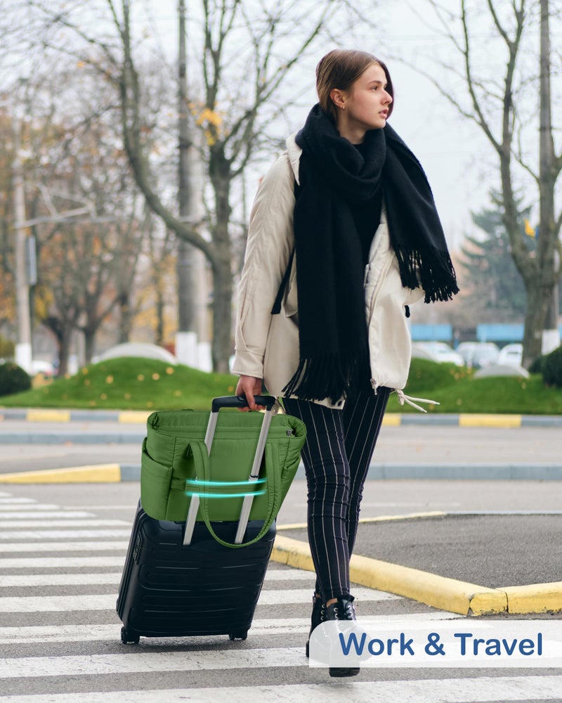 TOPDesign Puffy Tote Bag for Women with Cup Holder & Laptop Compartment & Cosmetic Bag & Trolley Sleeve for Work, Travel (M Green) - Image 2