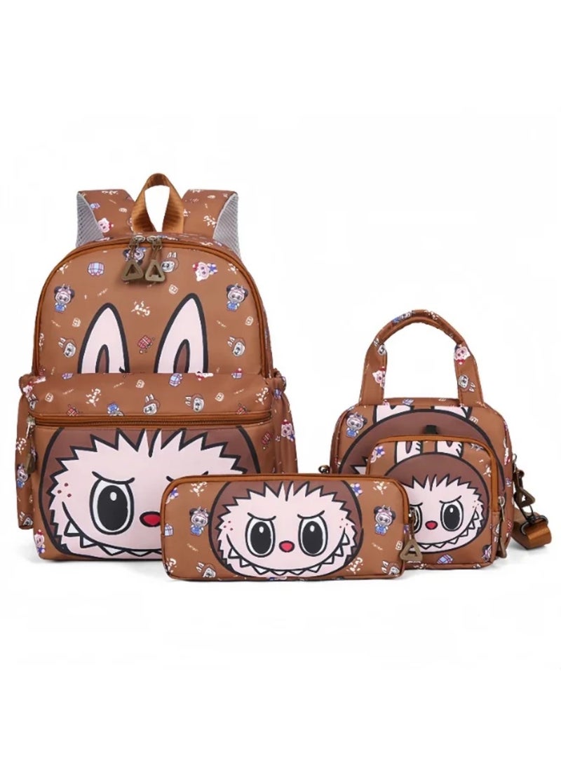 لابوبو Labubu Backpack Boys and Girls Primary School Stationery Pencil Bag Messenger Bag Cute Cartoon Print Large Capacity Children's School Bag - Image 1