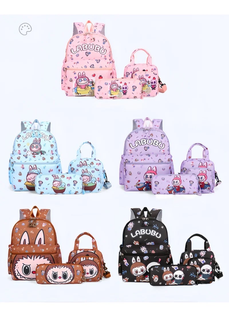 لابوبو Labubu Backpack Boys and Girls Primary School Stationery Pencil Bag Messenger Bag Cute Cartoon Print Large Capacity Children's School Bag - Image 2