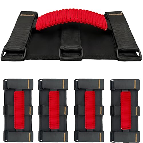 KKIKK Paracord Wrangler Grab Handles 4 Pack Wrangler Roll Bar Grab Handles for JK TJ JL CJ YJ JKU JLU and Gladiator JT Wrangler Hardware Handle 19552023 Modles Red - Image 1
