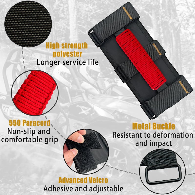 KKIKK Paracord Wrangler Grab Handles 4 Pack Wrangler Roll Bar Grab Handles for JK TJ JL CJ YJ JKU JLU and Gladiator JT Wrangler Hardware Handle 19552023 Modles Red - Image 4