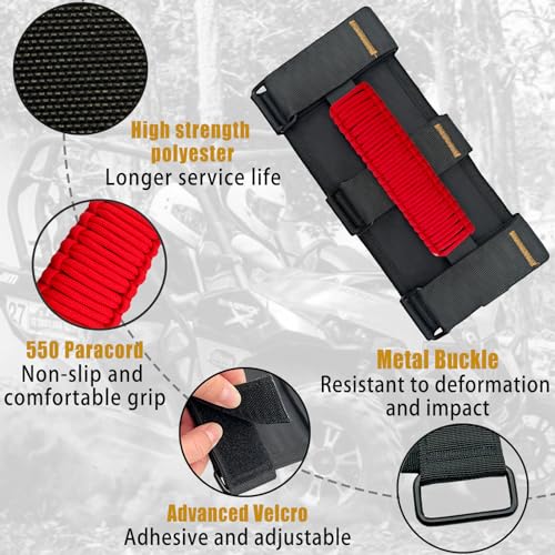 KKIKK Paracord Wrangler Grab Handles 4 Pack Wrangler Roll Bar Grab Handles for JK TJ JL CJ YJ JKU JLU and Gladiator JT Wrangler Hardware Handle 19552023 Modles Red - Image 3