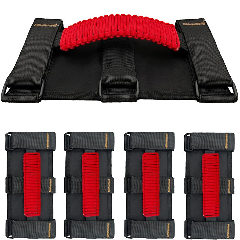 KKIKK Paracord Wrangler Grab Handles 4 Pack Wrangler Roll Bar Grab Handles for JK TJ JL CJ YJ JKU JLU and Gladiator JT Wrangler Hardware Handle 19552023 Modles Red - Image 2