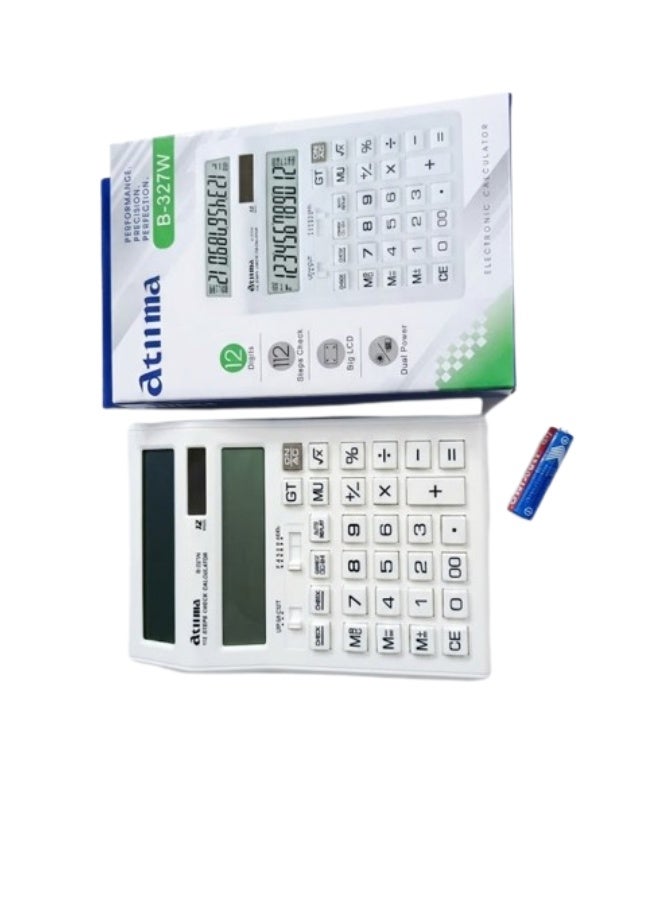 آلة حاسبة إلكترونية مكتبية B-327W - 12 رقمًا، وظيفة التحقق من 112 خطوة، شاشة LCD كبيرة، لوحة طاقة شمسية مزدوجة، وظيفة المجموع الكلي للاستخدام المكتبي والتجاري - Image 2