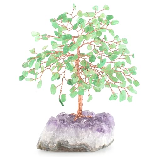 MASGEMES Gemstone Crystal Tree of LifeNatural Green Aventurine with Amethyst Cluster BaseFeng Shui Gift Bonsai Money TreeHome Decor for Luck and Wealth 5563 - Image 1