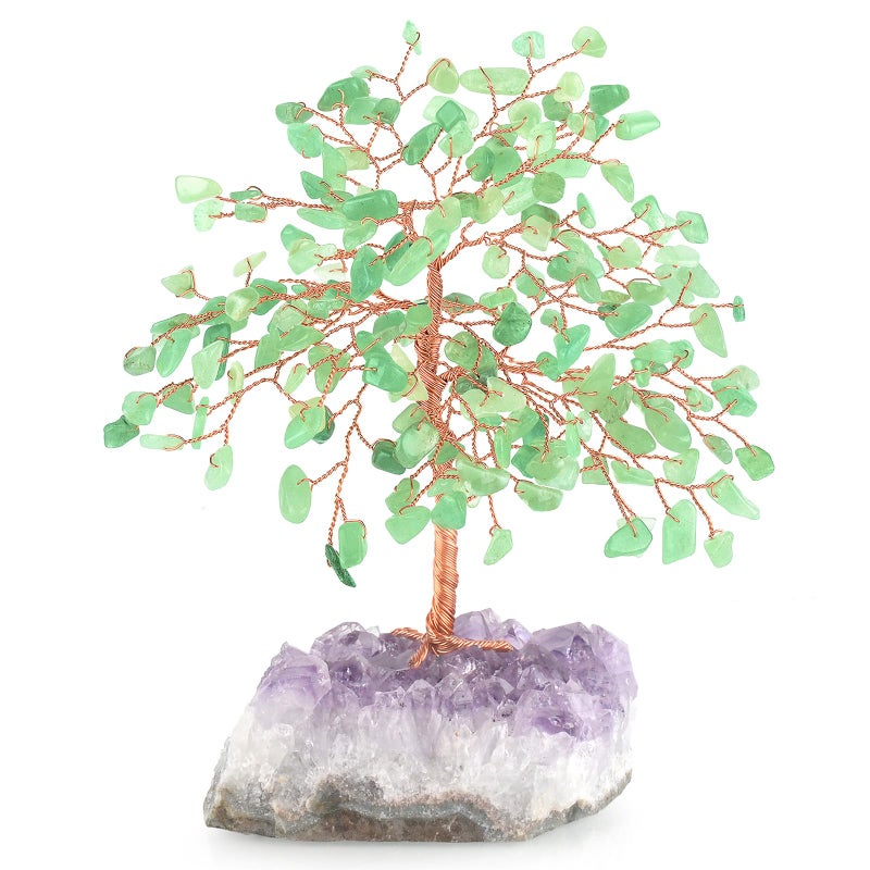 MASGEMES Gemstone Crystal Tree of LifeNatural Green Aventurine with Amethyst Cluster BaseFeng Shui Gift Bonsai Money TreeHome Decor for Luck and Wealth 5563 - Image 2