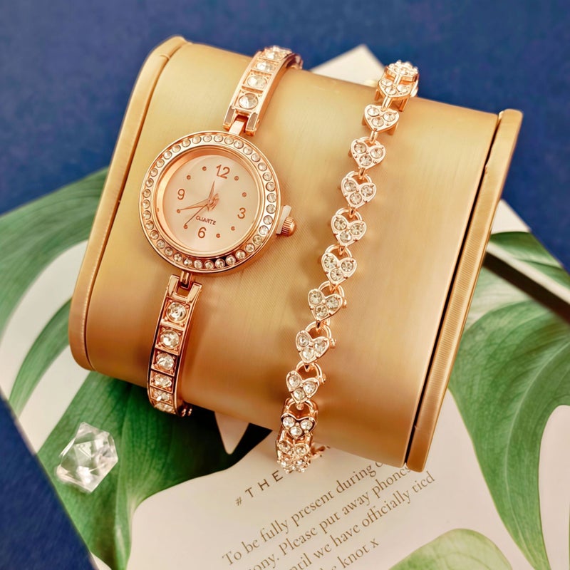 KUMO Trendy Fashion Water Crystal Alloy Steel Band Women's Quartz Watch with Decorative World Time Display - Image 1