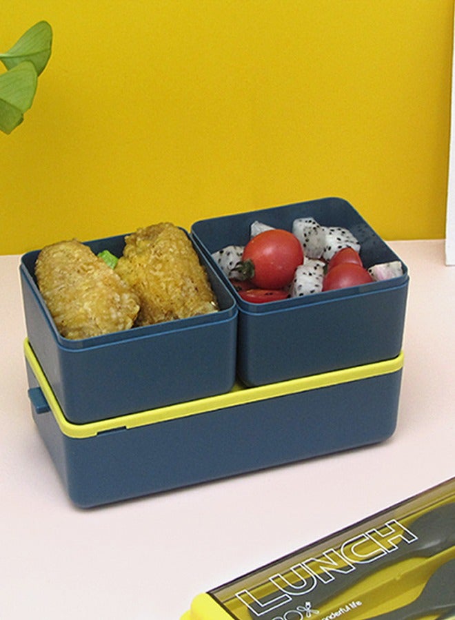 Haidue Lunch Box, Bento Box, 1400 ml/47.3 OZ Size Food Container, Leakproof, For Kids and Adults, 3 Compartments, Including Reusable Cutleries With Storage Slot, Microwave Safe Lunch Box(Blue） - Image 3