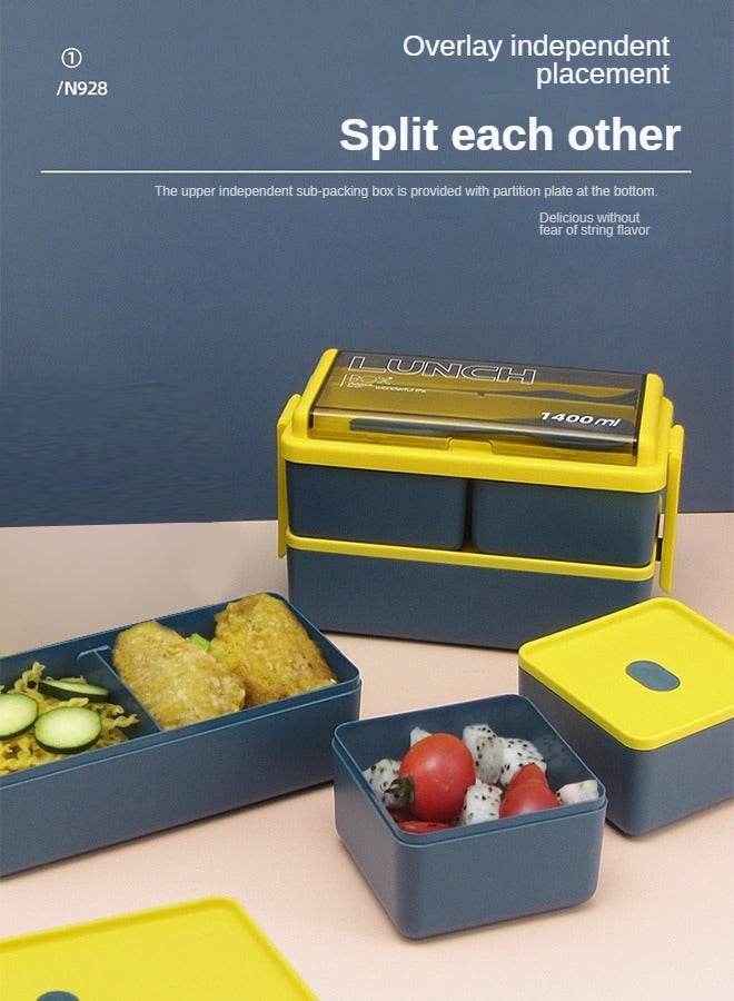 Haidue Lunch Box, Bento Box, 1400 ml/47.3 OZ Size Food Container, Leakproof, For Kids and Adults, 3 Compartments, Including Reusable Cutleries With Storage Slot, Microwave Safe Lunch Box(Blue） - Image 2