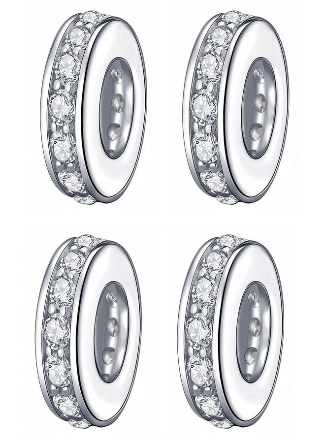 ABUN Spacer Charms Bead with Clear CZ 925 Sterling Silver Spacer Charm Fits Pandora Charm Bracelets (Clear CZ (4 pcs)) - Image 1