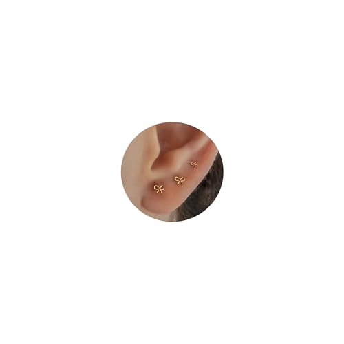 NONTAI 20G Titanium Nose Stud Gold Bow Earrings for Women, Threadless Flat Back Earrings, Tiny Bow Tragus Conch Helix Piercing Jewelry - Image 1