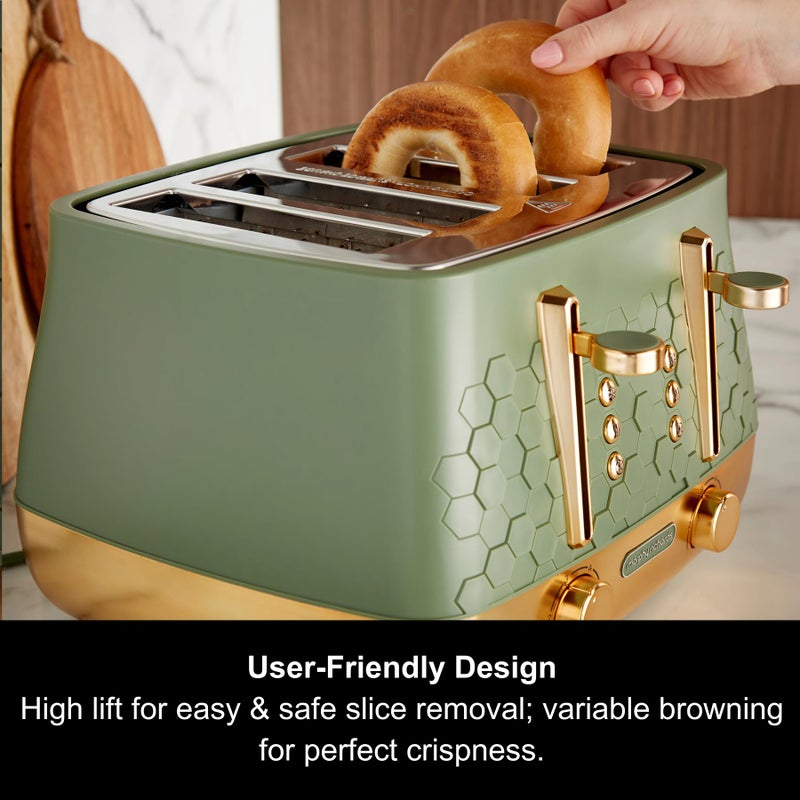 Morphy Richards Cassini 4 Slice Toaster, Variable Browning and Width Slots, 6 Power Levels, Removable Crumb Tray, Illuminated Buttons, High Lift, Defrost, Reheat, 800W, Olivine Green, 243022 - Image 3