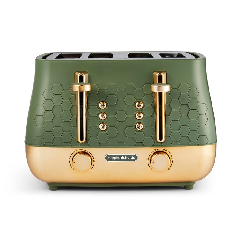 Morphy Richards Cassini 4 Slice Toaster, Variable Browning and Width Slots, 6 Power Levels, Removable Crumb Tray, Illuminated Buttons, High Lift, Defrost, Reheat, 800W, Olivine Green, 243022 - Image 1