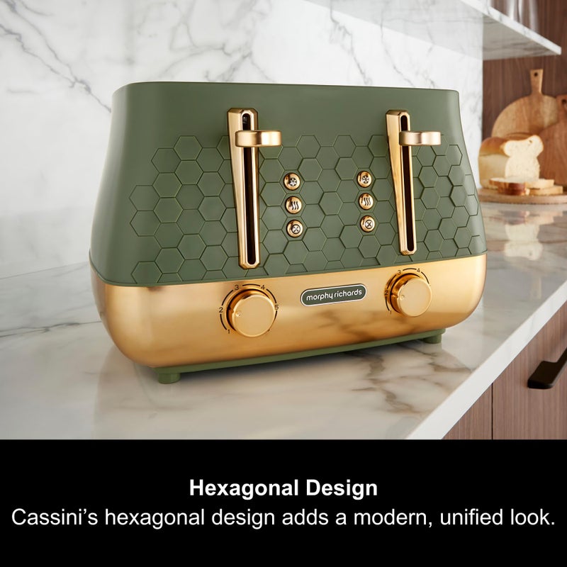 Morphy Richards Cassini 4 Slice Toaster, Variable Browning and Width Slots, 6 Power Levels, Removable Crumb Tray, Illuminated Buttons, High Lift, Defrost, Reheat, 800W, Olivine Green, 243022 - Image 2