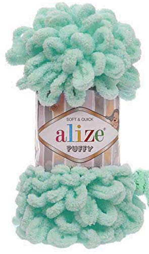 ALIZE 4 skn/Ball Alize Puffy Baby Big Loop Blanket Yarn 100% Micropolyester Soft Yarn 400gr 39.3 yds (19- Light Turquoise) - Image 2