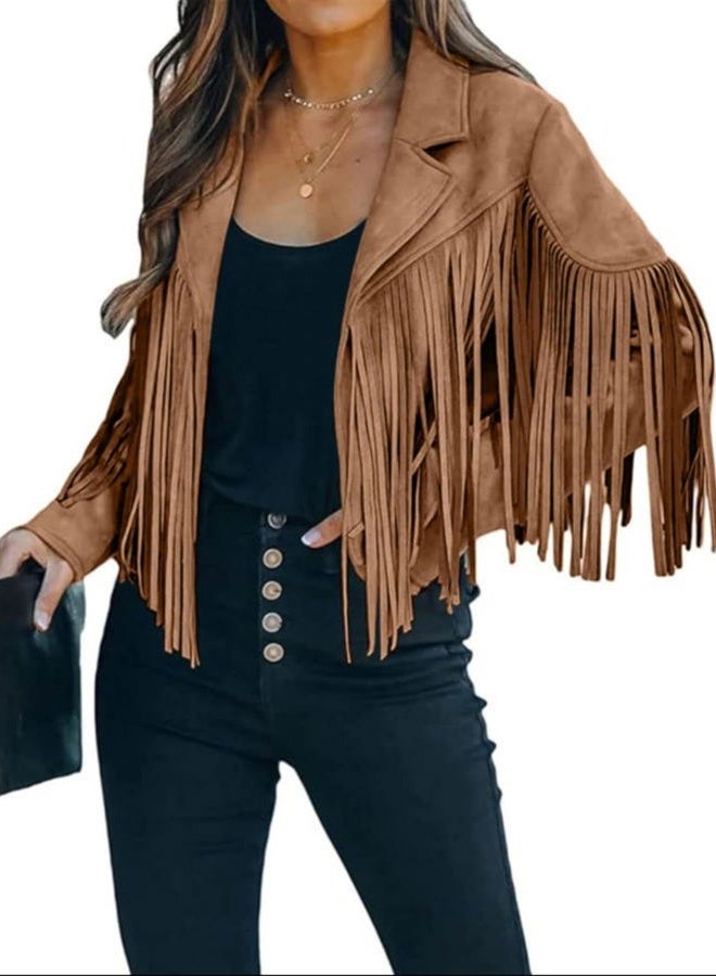 Bibowa Faux Leather Jackets For Women Trendy Cowgirl Outfits Fall Western Fringe Cropped Jacket 2025 Tassel Motorcycle Crop Coats Winter Tan Xl - Image 2