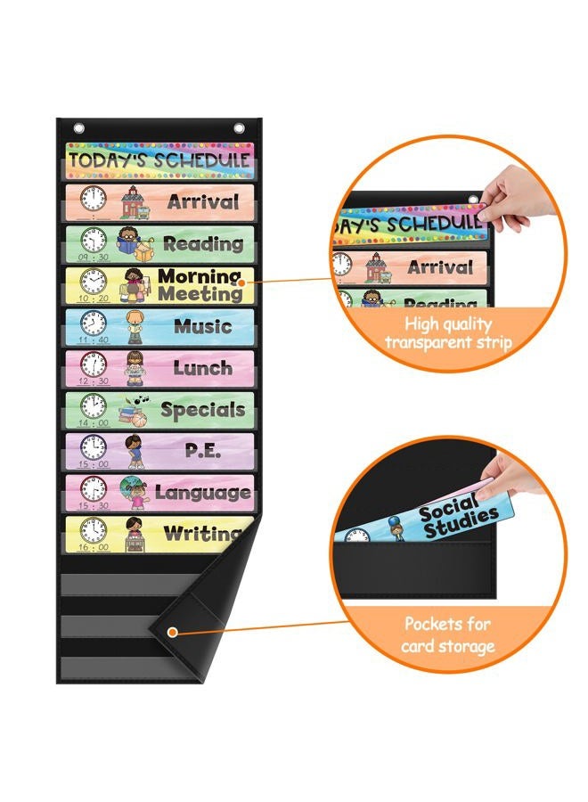 ABCxGOOD Daily Schedule Pocket Chart, Toddler Schedule Chart, 13+1 Pocket, with 21 Dry-Erase Reusable Cards Classroom Must Haves Pocket Chart - Image 3