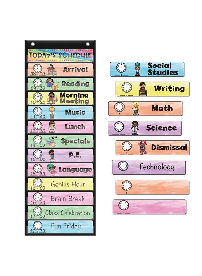 ABCxGOOD Daily Schedule Pocket Chart, Toddler Schedule Chart, 13+1 Pocket, with 21 Dry-Erase Reusable Cards Classroom Must Haves Pocket Chart - Image 1