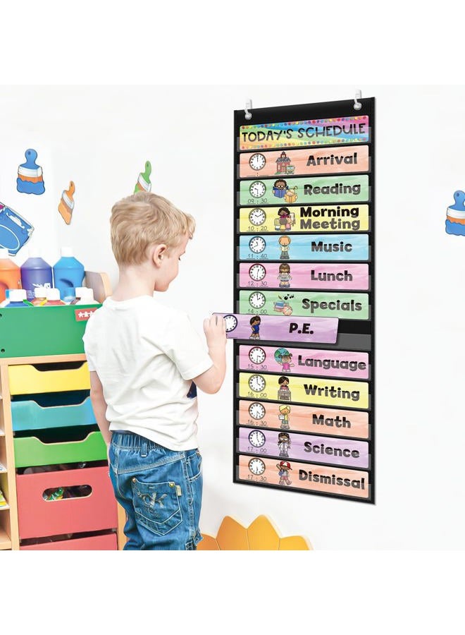 ABCxGOOD Daily Schedule Pocket Chart, Toddler Schedule Chart, 13+1 Pocket, with 21 Dry-Erase Reusable Cards Classroom Must Haves Pocket Chart - Image 4