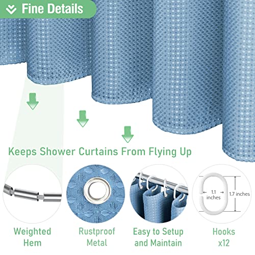 Dynamene Extra Long Shower Curtain - 84 Inch Long Blue Waffle Weave Heavy Duty Fabric Bathroom Shower Curtain, Weighted Hotel Thick Bath Curtain Set with 12 Plastic Hooks,72x84, Moonlight Blue - Image 5
