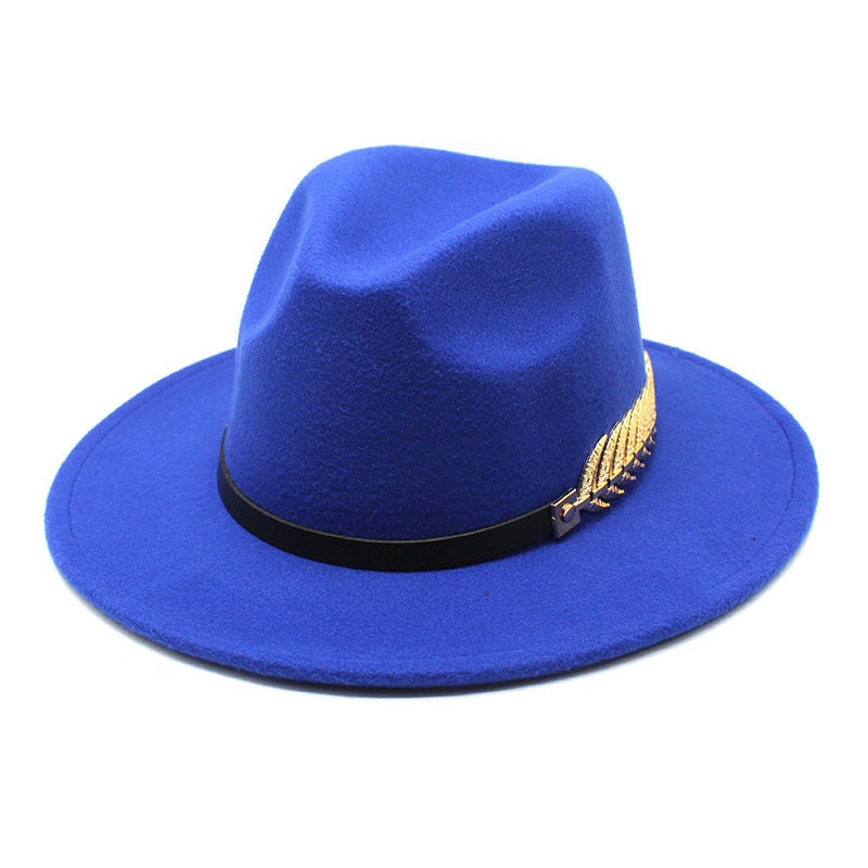 Solid  Fedora Hat Flat Wide Brim Cap  Felt - Image 1