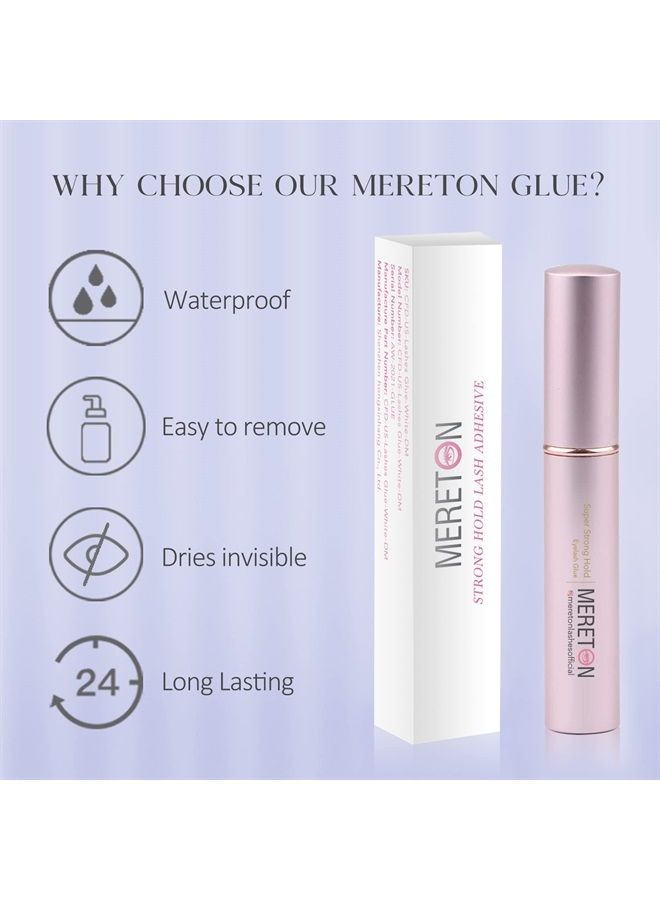 MERETON False Eyelash Glue Super Strong Hold Lash Glue Professional Latex Free Eyelash Glue Waterproof Clear Lash Glue Best White Strip Lash Adhesive Suitable For Sensitive Lash Adhesive 0.17oz - Image 2