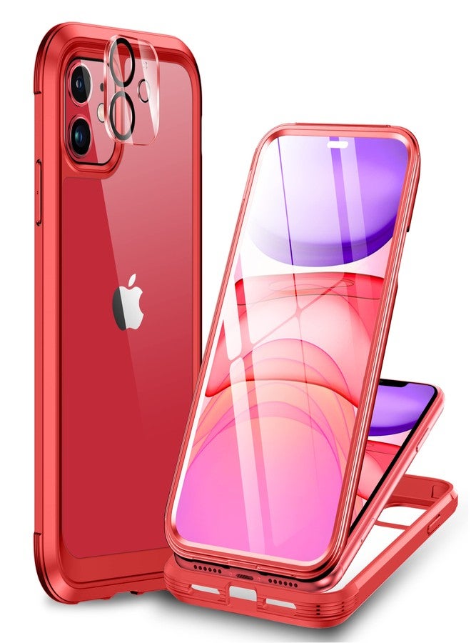 Miracase Glass Series Design for iPhone 11 Case 6.1 Inch 【2023 New】 Full Body Case with Built-in 9H Tempered Glass Screen Protector, Shockproof Bumper Case for iPhone 11 Cover (Red) - Image 1