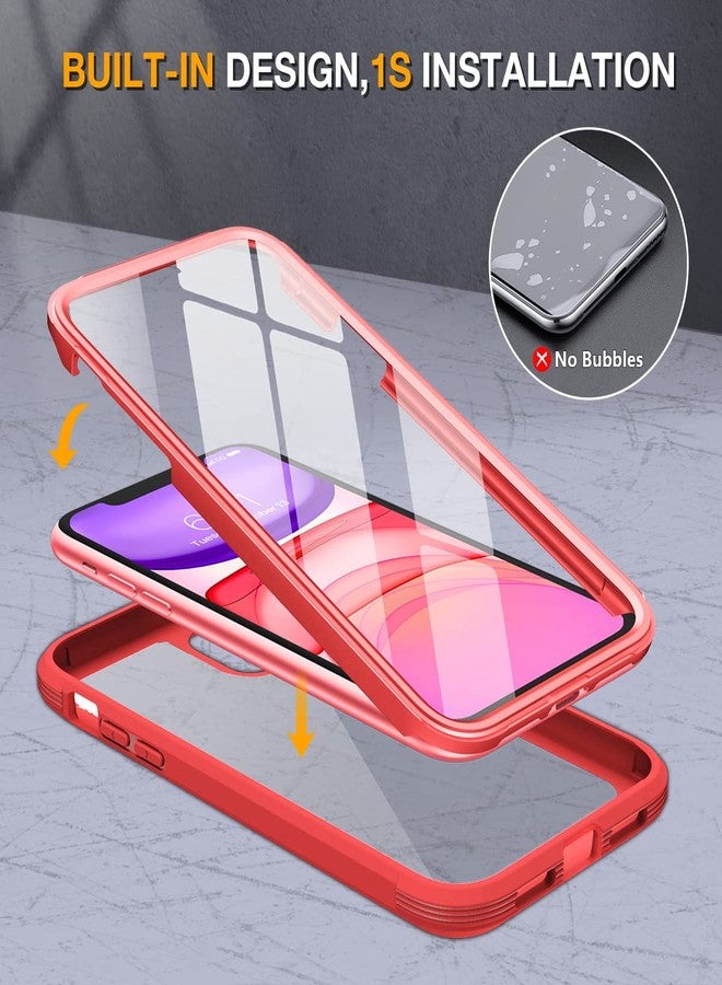 Miracase Glass Series Design for iPhone 11 Case 6.1 Inch 【2023 New】 Full Body Case with Built-in 9H Tempered Glass Screen Protector, Shockproof Bumper Case for iPhone 11 Cover (Red) - Image 2