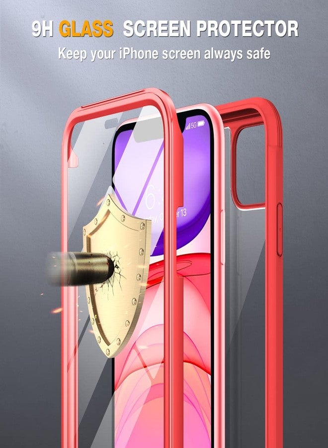 Miracase Glass Series Design for iPhone 11 Case 6.1 Inch 【2023 New】 Full Body Case with Built-in 9H Tempered Glass Screen Protector, Shockproof Bumper Case for iPhone 11 Cover (Red) - Image 4