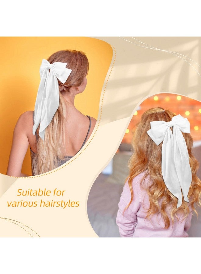 TULOBI 2Pcs Silky Satin Hair Bows for Women with Long Tail Coquette Big Hair Ribbon Hair Clip Aesthetic Hair Accessories - White - Image 3