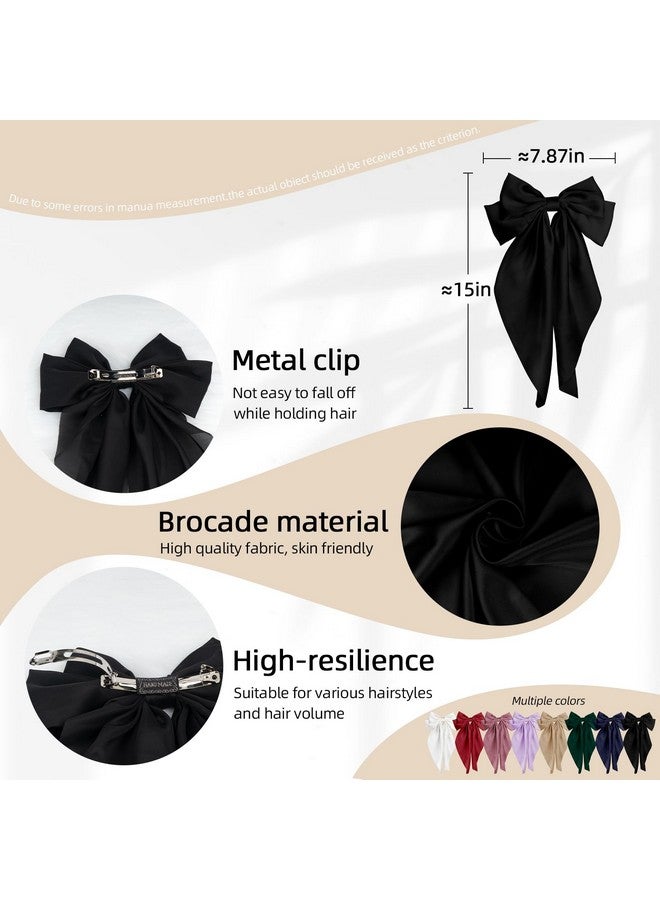TULOBI 2Pcs Silky Satin Hair Bows for Women with Long Tail Coquette Big Hair Ribbon Hair Clip Aesthetic Hair Accessories - White - Image 4